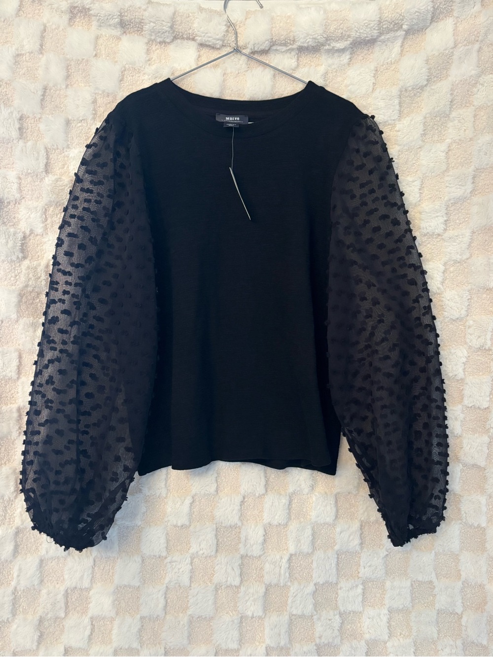 Maeve Anthropology Puff-Sleeve Black Blouse Top Size M